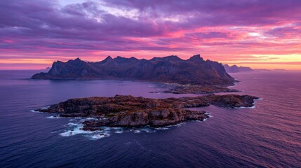 The landscape photography depicts a seascape with steep rocky cliffs set against a dramatic sunset sky over the ocean