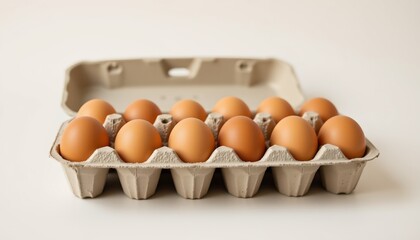 reusable egg carton mockup with brown eggs, no people