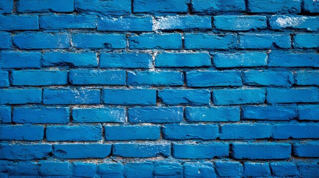 The wall is made of blue bricks and features a brick pattern, with a base composed of orange bricks