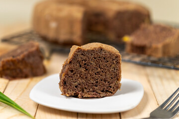 Slices of banana chocolate cake