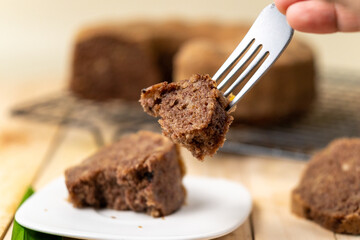 Slices of banana chocolate cake