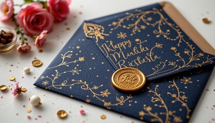 elegant invitation envelope mockup with gold seal