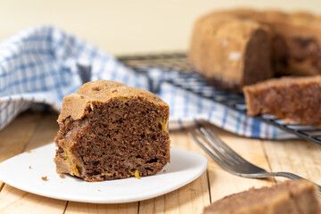 Slices of banana chocolate cake