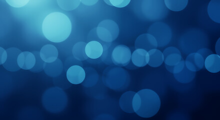 Blue glowing bokeh lights abstract background with festive bright circles and blurred colorful decoration pattern