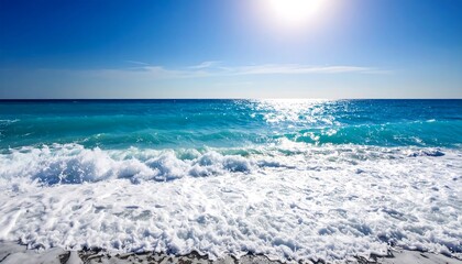 Fototapeta premium Azure Waters and Bright Skies: A Coastal Paradise Beckons with Tranquility