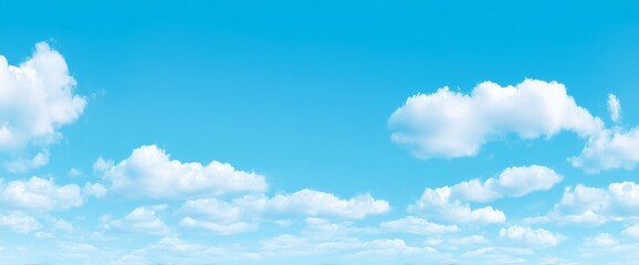 The image features a bright blue sky with scattered white clouds and sunlight, symbolizing weather, nature, and sky, with a focus on clouds and clear sky