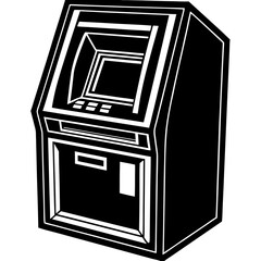 Obraz premium ATM Machine, Monochrome Illustration, Finance, Banking, Technology, Simple Design, Vector Graphic, Isolated, White Background.