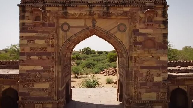 Magnificent Redstone Archway Historical Fatehpur Sikri with India, and on a Sunny Day.