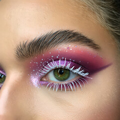 Obraz premium Eye Makeup Artistry A Close Up of a Woman's Eye with Creative Makeup and White Eyelashes, Showcasing Beauty and Artistic Expression in Cosmetic Design