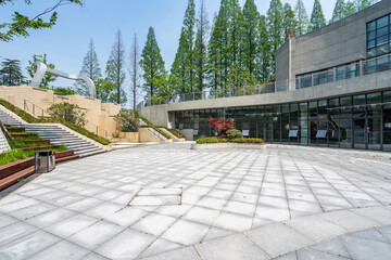 modern business office buildings with empty road,empty concrete square floor	
