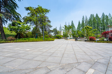 modern business office buildings with empty road,empty concrete square floor	
