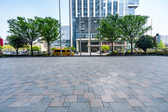 modern business office buildings with empty road,empty concrete square floor	
