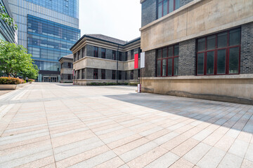 modern business office buildings with empty road,empty concrete square floor	
