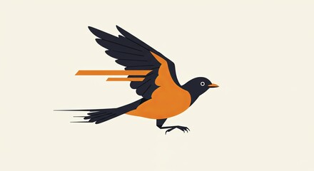 Fototapeta premium Minimalist illustration of a flying bird in orange and black colors