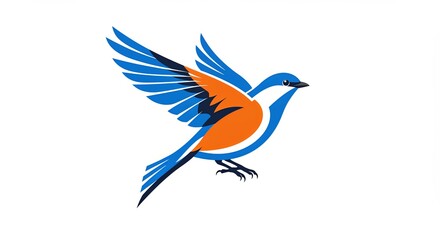 Blue and orange bird in flight illustration