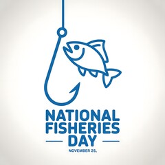 Obraz premium National fisheries day celebration with fish hook and fish icon