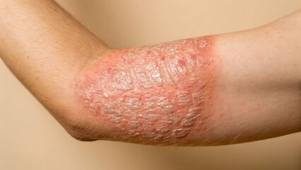 Inflamed skin condition on elbow psoriasis