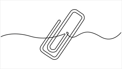 Obraz premium Continuous one line drawing of Paper clip. Single line drawing illustration of Metal paper clip, Sketch, Paper clip, Doodle line illustration. Realistic paper clip concept vector art.