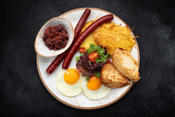 Traditional English breakfast on table