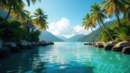 Obraz premium Tropical paradise with a secluded beach house.