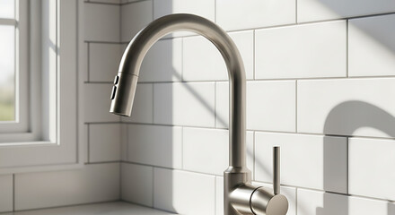 Sleek Brushed Nickel Kitchen Faucet with HighArc Spout and Touch Controls.