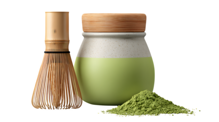 Matcha Tea Ceremony Tools, isolated on transparent background