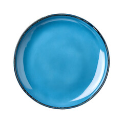 Blue ceramic plate overhead view simple design kitchenware