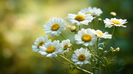 A gathering of daisies and marigolds in the garden presents white flowers with yellow centers set against a backdrop of green leaves and stems