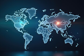Global map with highlighted regions in a modern, digital design.