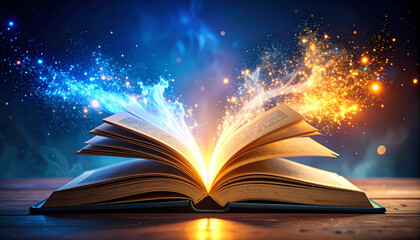Open book with magical light