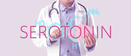 Little doctor with paper brain and pill on light background, closeup