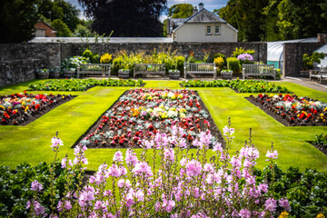garden in the village of melrose, scotland, borders, scottish borders, east lothian, uk 