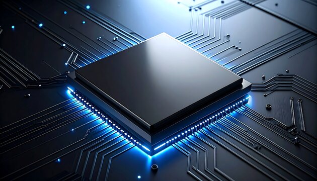 Contemporary microchip design reflecting technological advancement and connectivity solution