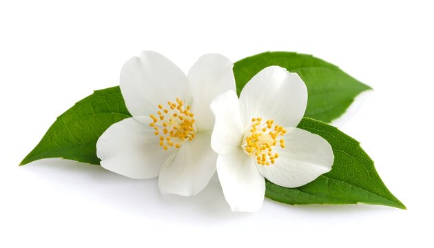 Close-up showcasing the delicate beauty of jasmine flowers on a white background