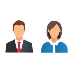 Elegant collection of business people icons showing male and female professionals in formal attire. Perfect for web design, marketing, and corporate materials. Premium vector art, illustration, icon