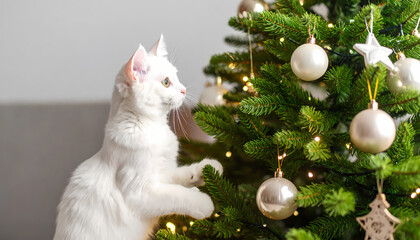White cat christmas tree