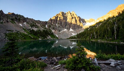 Obraz premium Mountain lake sunrise reflection