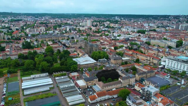 Panorama aerial view of the old town of the city Nancy in France on a sunny noon in summer
