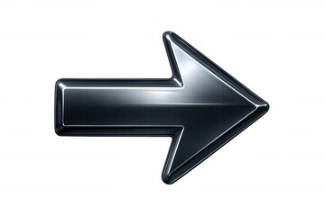 3d render of a modern metallic arrow pointing to the right, isolated on a transparent background, representing forward movement and advancement