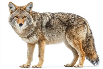 The image features a coyote standing alert, presented in a realistic style, and includes a transparent background for easy use in various designs
