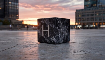 Marble cube letter H sunset city plaza