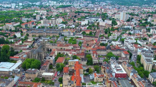 Panorama aerial view of the old town of the city Nancy in France on a sunny noon in summer