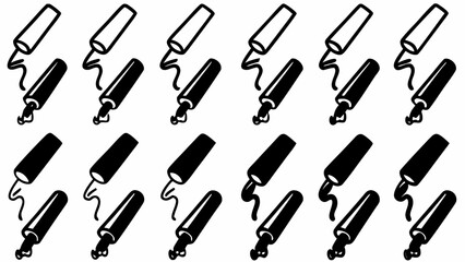 Naklejka premium Monochrome seamless pattern featuring multiple ink tubes with caps and ink drops in a repeated arrangement