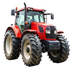 Obraz premium Red agricultural tractor with large tires on a black background