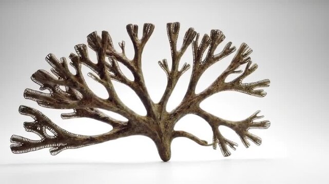 Detailed Reconstruction of Ancient Cooksonia Fossil Plant on White Background