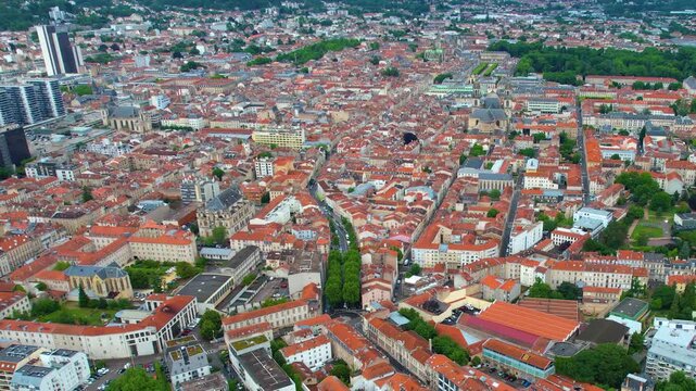 Panorama aerial view of the old town of the city Nancy in France on a sunny noon in summer