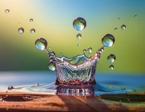 Vibrant soap bubbles float on a clear blue liquid with colorful spheres reflecting light