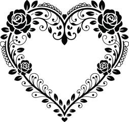 Elegant heart floral border with roses and swirls