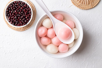 Tangyuan (Chinese sweet dumpling), Glutinous rice ball in syrup, Dessert celebrated in mid autumn lantern festival or new year