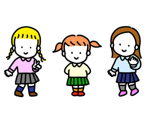 女の子グループ　制服イラスト
